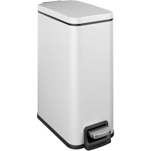 Slim Bathroom Trash Can with Lid Soft Close, 1.6 Gallon Stainless Steel Garbage Can with Removable Inner Bucket, Durable Step Pedal, Small Trash Bins for Toilet, Bedroom, Kitchen, Office