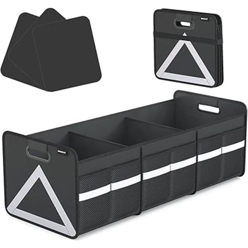 Trunk Organizer for SUV, Universal trunk organizers for car with Multi Pockets, Foldable Heavy Duty Collapsible Trunk Storage Organizer with Reflective Stripe