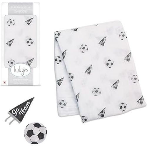 lulujo Baby Swaddle Blanket| Unisex Softest 100% Cotton Muslin Swaddle Blanket| Neutral Receiving Blanket for Girls & Boys | 47in x 47in Soccer