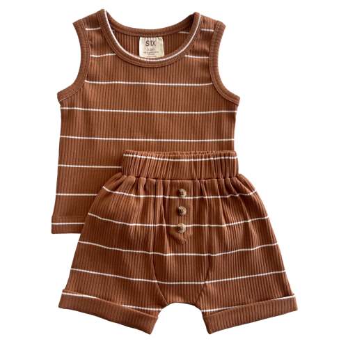 Saddle Stripe / Organic Ribbed Tank & Short Set