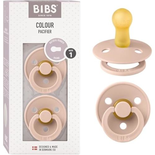 BIBS Pacifiers Colour Collection | Natural Rubber Baby Pacifier | Set of 2 BPA-Free Soothers | Made in Denmark | 18+ Months (Pack of 2) | Blush