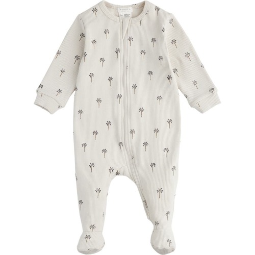 Baby Palm Tree Print Rib One-Piece Footie Pajamas, 0-3M, Beige