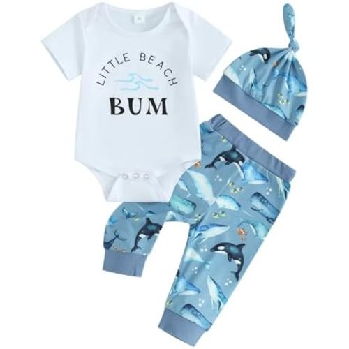 Kayotuas Newborn Baby Boy Girl Clothes Cute Romper Bodysuit and Pants with Hat Western/Ocean 3 Piece Coming Home Outfits
