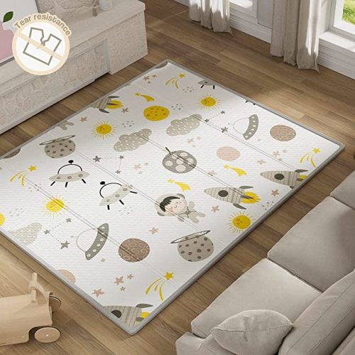 UANLAUO Foldable Baby Play Mat, Extra Large Waterproof Activity Playmats for Babies,Toddlers, Infants, Play & Tummy Time, Foam Baby Mat for Floor with Travel Bag - Astronaut - 71x59x0.4 Inch
