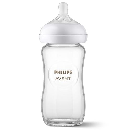 Philips Avent Natural Glass Baby Bottles with Natural Response Nipples (Medium Flow, Flow 3), 8oz, 4-Pack, SCY913/04