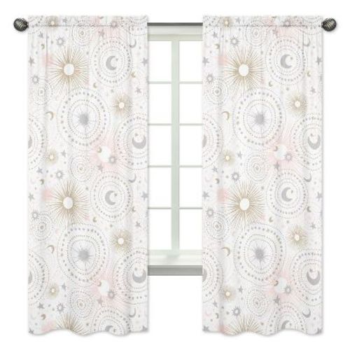 Sweet Jojo Designs Window Curtain Panels 84 in. Celestial Pink Grey and Gold