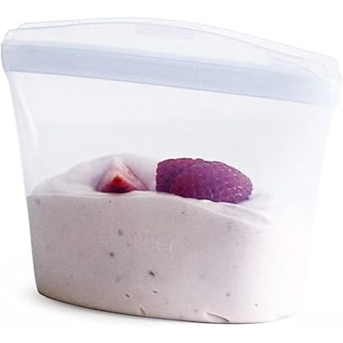 Stasher Premium Silicone Reusable Food Storage Bowl, Clear, Microwave, Sous Vide, Dishwasher, Oven and Freezer Safe, BPA Free, Leak-free, Eco-friendly, 1-Cup Bowl