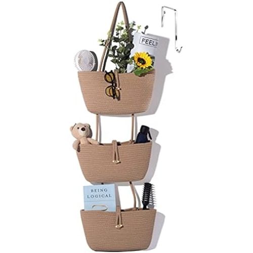 Amazon.com: TeoKJ Over the Door Hanging Basket, 3-Tier Woven Cotton Wall-Mounted Storage Organizer Bag Decorative Hanging Kitchen Baskets - Jute : Baby