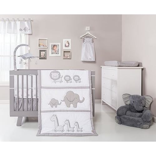 Safari Chevron Animals Fitted Crib Sheet - Safari Animal Print Cotton, Gray and White, Fully Elasticized, 8 in Deep Pockets, Fits Standard Crib Mattress 28 in x 52 in