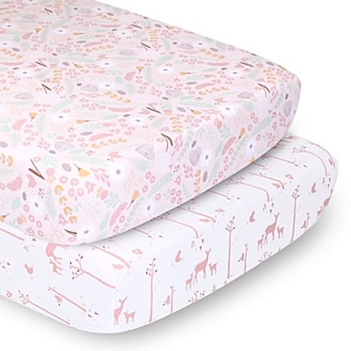The Peanutshell™ Fitted Crib Sheets in Pink Whimsy/Pink Woodland (2-Pack)