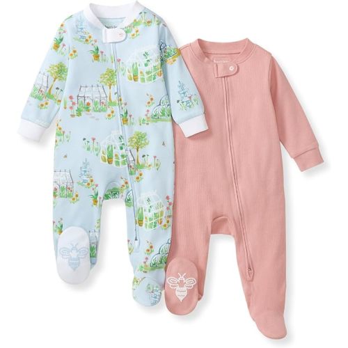 Burt's Bees Baby Girls' Organic Cotton Sleep and Play Footed Pajamas