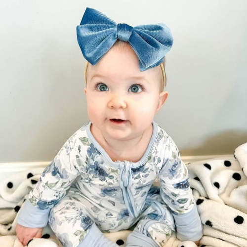 Velvet Bow Headband - Dusty Blue