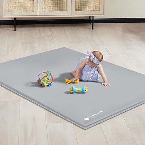ANGELBLISS Baby Playpen Mat, 63"x 47"x 1.18" Self-Inflating Play Mat for Babies and Toddlers, Roll Up & Waterproof Foam Crawling Mat for Floor, Portable Playmat for Babies with Travel Bag Grey