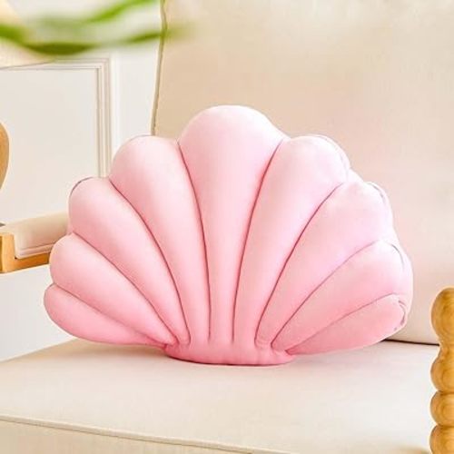 Pink Seashell Throw Pillows, Shell Shaped Throw Pillows, 13 Inch Soft Velvet Home Decorative Pillow Plush Cushion for Bed Couch Living Sofa Room Decor Accent Throw Pillow