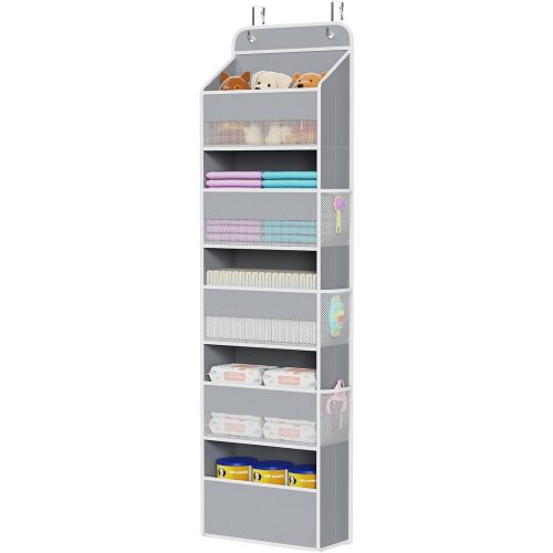 Univivi Hanging Storage Organizer Nursery Closet Cabinet Baby Storage with 5 Large Compartments 6 Side Pockets for Cosmetics, Toys and Sundries (Grey)