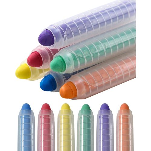 NewFamily Chalk 6pcs Dustless Washable Chalks with Holder for Kids, Safe for Sidewalk, Blackboard, Art Play