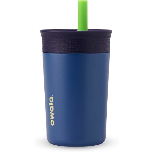 Owala Kids Insulation Stainless Steel Tumbler with Spill Resistant Flexible Straw, Easy to Clean, Kids Water Bottle, Great for Travel, Dishwasher Safe, 12 Oz, Navy and Blue (Home Base)