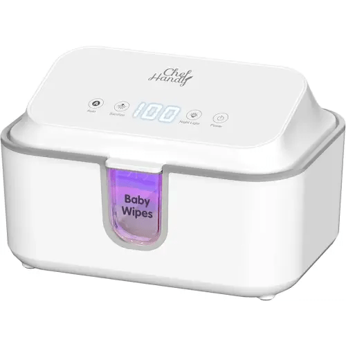 Chefhandy Wipe Warmer with UV Sanitizer for Babies & Adults, Adjustable Temperature, Quiet Heating, Night Light, Large Warm Wipe Holder (White)