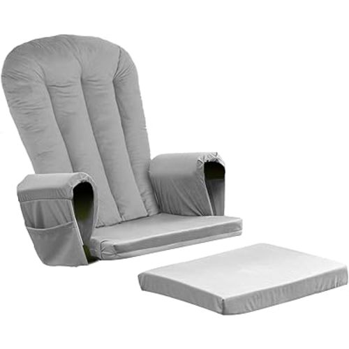 5PCS Soft Velvet Glider Rocker Replacement Cushions with Storage Side Pockets, Thickened & Supportive Glider Chair Cushions with Ottoman Cushion for Indoor Nursery Glider Rocking Chair, Grey