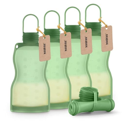 haakaa Silicone Breast Milk Storage Bag 9 oz- Reusable Milk Collector Freezer Bag for Breastfeeding Mom - Baby Food Storing Yummy Pouch - Breast Pump Bag - Self Standing -Leakproof - 5PK - Grey