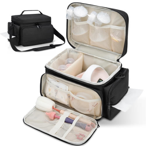 Breast Pump Bag Fit for Spectra S1 and S2, Pumping Bag with Waterproof Mat for Pump Accessories, Portable Pump Carrying Case for Work, Travel and Family Use, Black