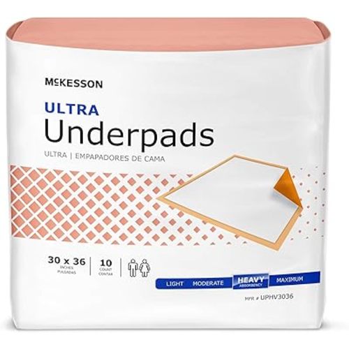 McKesson Underpads Disposable Bed Pads 30" x 36" [100 Count], Heavy Absorbency, Ultra Incontinence Chux Pads for Adults, Elderly, and Baby, Pee Pads