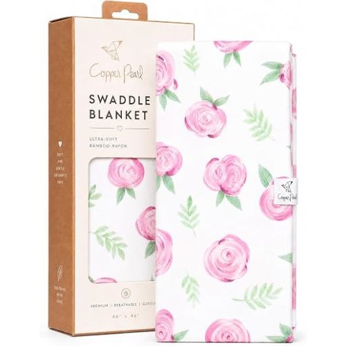 Copper Pearl Swaddle Blankets for Newborns | Soft Stretchy Receiving Blankets for Boys and Girls | Large 46 x 46 Inch Baby Blankets | Lightweight and Breathable Swaddles | Floral Grace