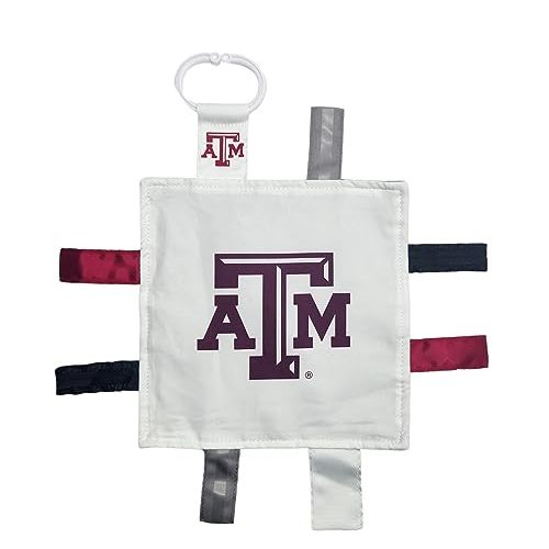 Texas A&M University Crinkle Learning Lovey Sensory Plush Blanket - Tag Toys for Babies - Baby Stroller Toys - Sports Team Pride MVP Registry Gift w/Stroller Clip (8 x 8 Tag Toy)…