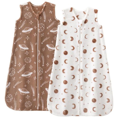 Fleece Baby Sleep Sack 0-6 Months 2.0 Tog Baby Wearable Blanket with 2-Way Zipper Warm Sleeping Sack for Toddler Infant Newborn - Small White Brown Moon