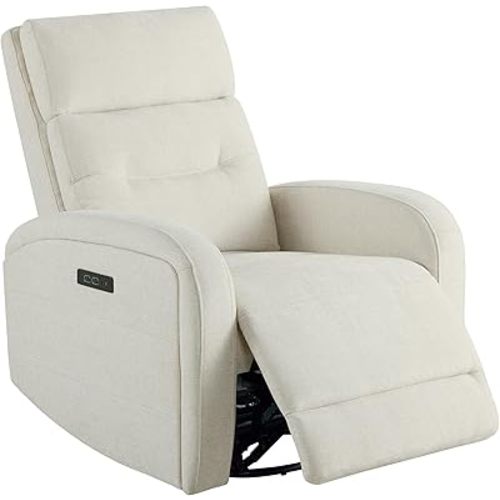 Watson & Whitely Swivel Power Recliner with Adjustable Headrest, Recliner Chairs for Adults, Small Glider Rocker for Living Room, Fabric in Linen