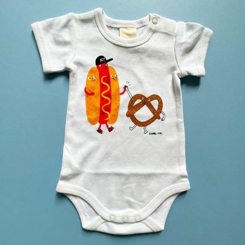 Organic Baby Onesie - Hot Dog and Pretzel