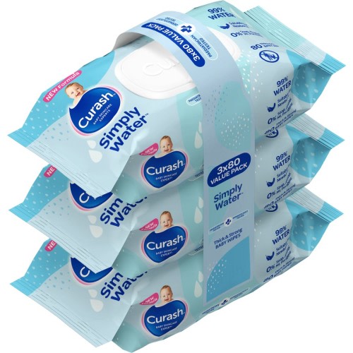 Curash Simply Water Baby Wipes 3 x 80 Pack