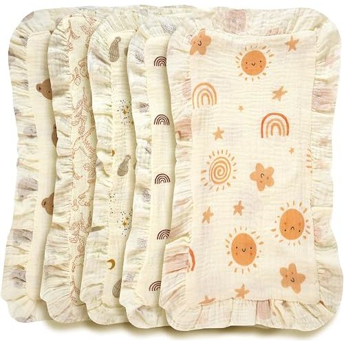 TDHD 5-Pack Baby Burp Cloths, 4-Layer Muslin Cotton Ultra-Soft Absorbent Burp Rags, Large 20x10 Inch Shoulder-Fit Feeding Cloths for Boys and Girls, Newborn Essentials