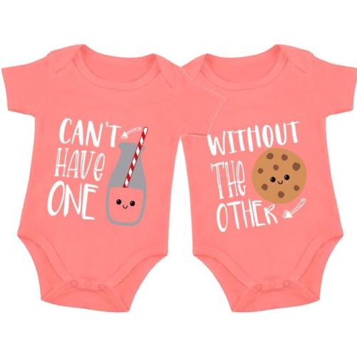 listery Funny Twin Outfits Bodysuits Clothes Boy Girl Twins Rompers 2 Pack Baby Matching Outfits For Newborn Infant
