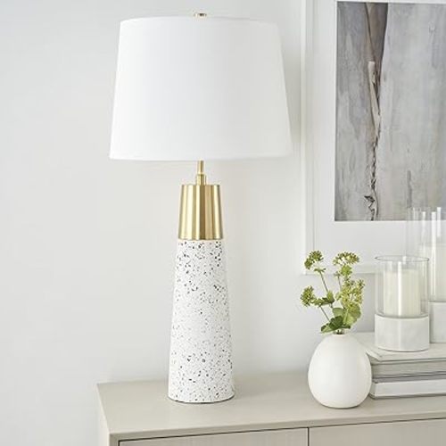 Nourison 29" White & Gold Terrazzo Speckled Buffet Lamp, Modern, Contemporary, Glam Table Lamp for Bedroom, Living Room, Dining Entryway