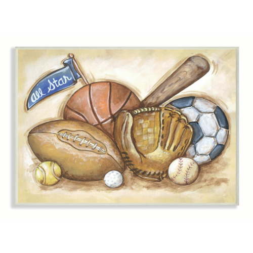The Kids Room by Stupell All Star Multi Sport On Brown Background Wall Plaqueby Reesa Qualia