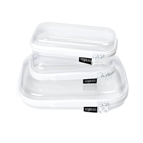 3 Pack Clear Hard Shell Zipper Case - Clear Waterproof Cosmetic Bag with Zipper, Kid's Toy Storage Organizer Bins, Charging Cables, creative journaling, painting brushes, Threads,Sketch Supplies