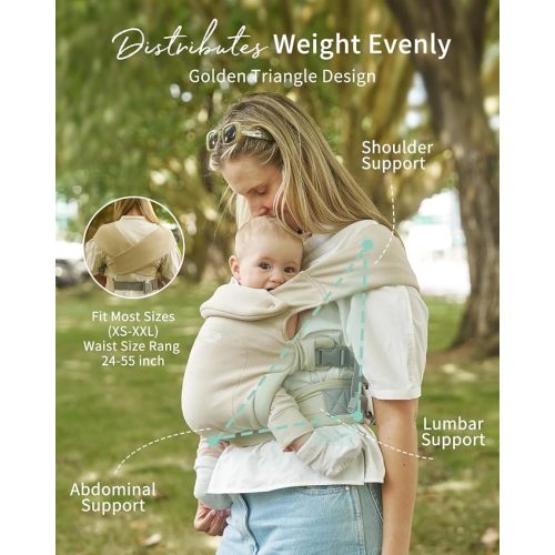 GROWNSY Baby Carrier, Cozy Newborn Carrier, Ergonomic Baby Wraps Carrier Newborn to Toddler with Head Support, Cream