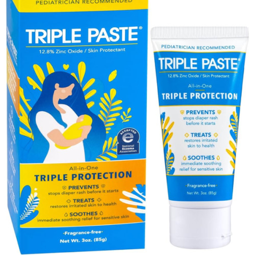 Triple Paste Diaper Rash Cream for Baby - 3 oz Tube - Zinc Oxide Ointment Treats, Soothes and Prevents Diaper Rash - Pediatrician-Recommended Hypoallergenic Formula with Soothing Botanicals