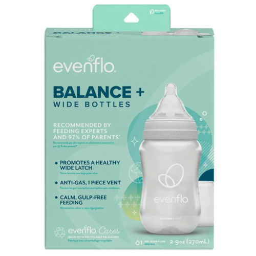 Evenflo Balance Wide Baby Bottles, Platinum White Color 9oz 2 Count