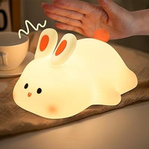 Bunny Night Light, Cute Silicone Nightlight for Baby Toddler, Rechargeable LED Nursery Lamp with Timer, 3 Level Dimmable Soft Squishy Night Lamp Gift for Bedroom Kids Room Decor
