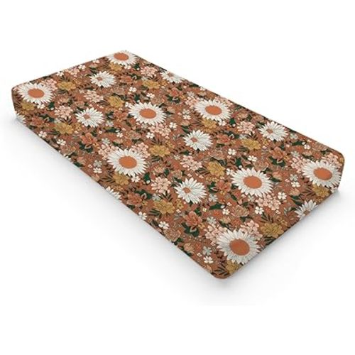Retro Boho Wild Floral Changing Pad Covers Vintage Flowers Leaves Diaper Changing Table Sheets for Girl Spring Summer Watercolor Blossoms Soft Breathable Stretchy Changing Pad Sheets Mats 32''x16''