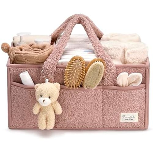 PeraBella Baby Diaper Caddy Organizer with Handle, Boy & Girl Shower Gift Basket, Portable Diaper Storage Basket Bin for Wipes, Newborn Baby Essentials Registry Search Must Haves, Car Caddy Organizer