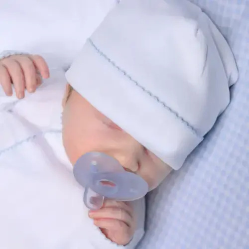 Magnolia Baby Boy Essentials White Hat with Blue Trim