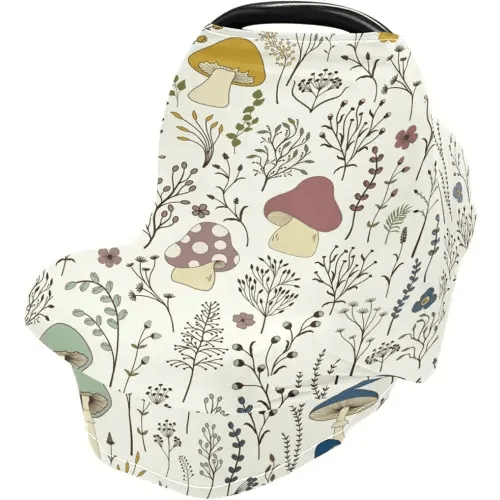 Mushroom Baby Car Seat Cover, Soft Stretchy Infant Carseat Canopy Cover Newborn Nursing Breastfeeding Cover for Stroller, High Chair, Shopping Cart