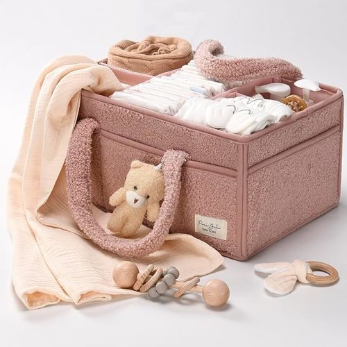PeraBella Baby Diaper Caddy Organizer for Changing Table, Baby Storage Basket for Diapers and Baby Wipes, Gift for Baby Shower, Car Caddy Organizer, Nursery Diaper Organizer, Portable Diaper Storage