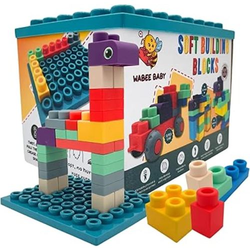 Big Soft Toddler Blocks 1-3, 40-Pieces with Baseboard for Building Stacking Playing and Booklet - Great Gift, Toys for Ages 2+, 2-3, 3-5 and 4-8 Boys, Girls