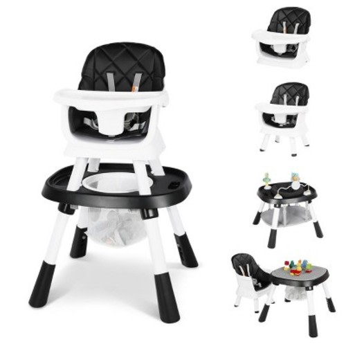 Kinder King 15 in 1 Baby High Chair, Coverts to Rotatable Activity Play Center/Infant Dining Booster Seat, Detachable Toys, Removable Tray, Black