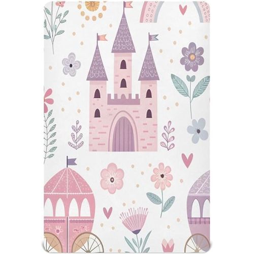 Princess Castle Pink Crib Sheets for Boys or Girls,Stretchy Fitted Cozy Soft Breathable Crib Sheet for Standard Crib Mattress 28 x 52 in