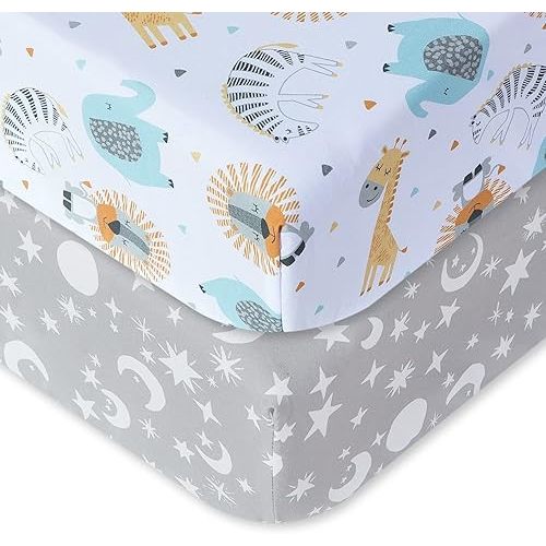 Bimocosy Crib Sheets Fitted for Boys Girls 2 Pack, Baby Crib Mattress Sheets, Super Warm Bed Sheets, Size 28"x 52" for Standard Crib and Toddler Mattresses, Super Soft and Breathable Microfiber Stars